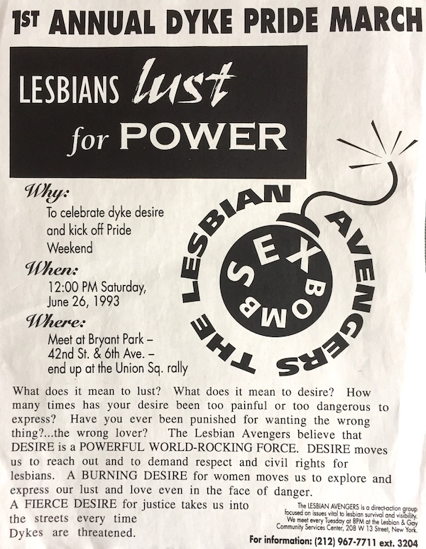 First Dyke March Lesbian Avengers Flyer